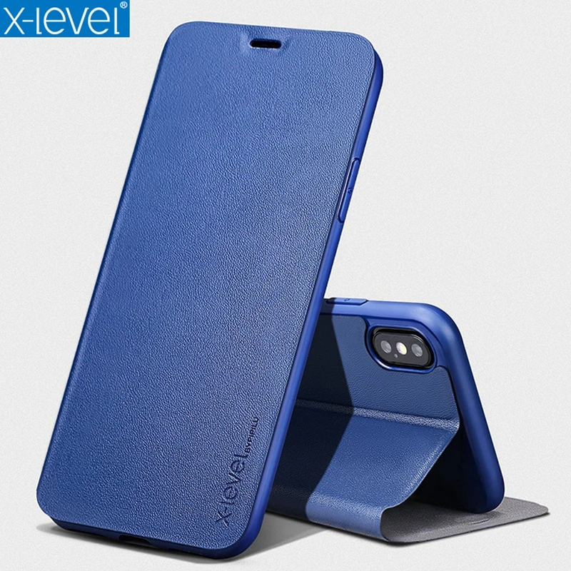 

X-Level Flip PU Leather Case Stand Phone ultra thin Slim Cover For iPhone 11 Pro X XS Max XR 6s 7 8 P Business Plain Phone Case