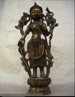 

14"Tibet Tibetan Folk old Bronze Gild lotus Kwan-yin Bodhisattva Buddha Stautue