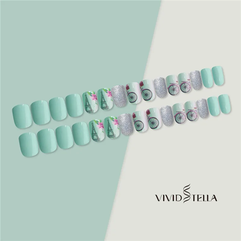 

Box Pre-glued False Nail Tips With Designs 30PCS Full Cover Press on Bicycle Fake Nail ABS DIY Women Nail Art