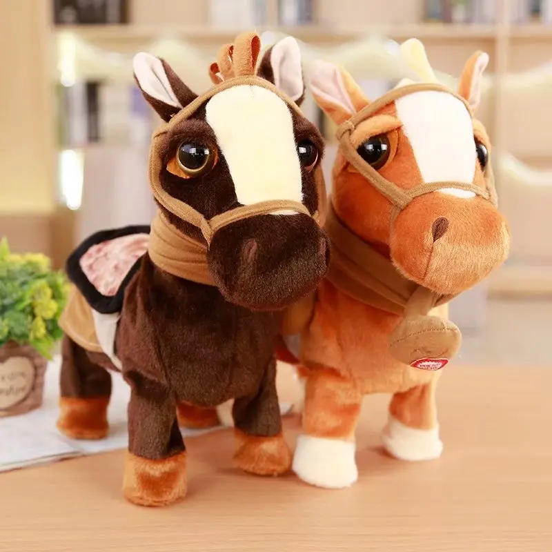 30 cm Электрический плюшевая игрушка лошадь может ходить и петь техники пони электронный лошадка с куклой детский подарок на день рождения