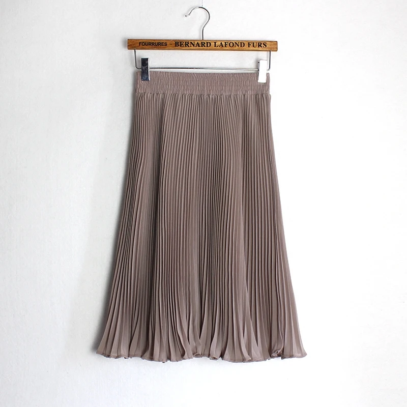 Горячая Распродажа летняя новая плиссированная юбка женская элегантная шифоновая Офисная Женская юбка однотонная Юбка До Колена Повседневная юбка