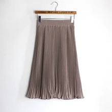 Горячая Распродажа летняя новая плиссированная юбка женская элегантная шифоновая Офисная Женская юбка однотонная Юбка До Колена Повседневная юбка