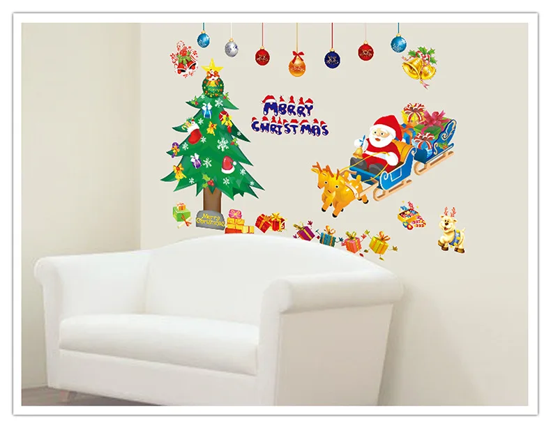 Мебели аксессуары милый мультфильм Санта Клаус стикер самоклеющиеся съемные рождественские наклейки на стену