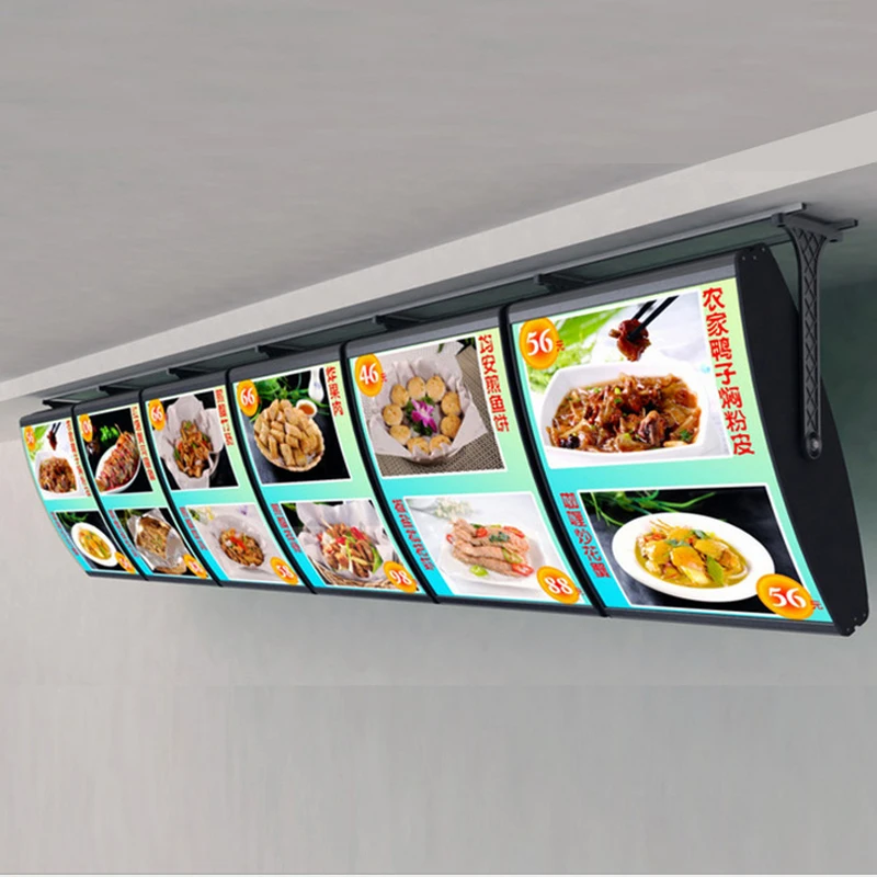 (6 Graphics/Column) Ceiling Hanging Menu Curved Illuminedge Light Boxes,Led Menu Backlit Display Signs for Restaurant Take Away