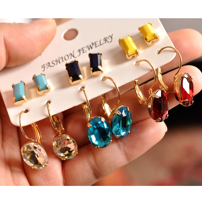 

Fashion gorgeous women's jewelry girl birthday party yellow black green ear nail mixed with 6 pairs /set earrings free shipping