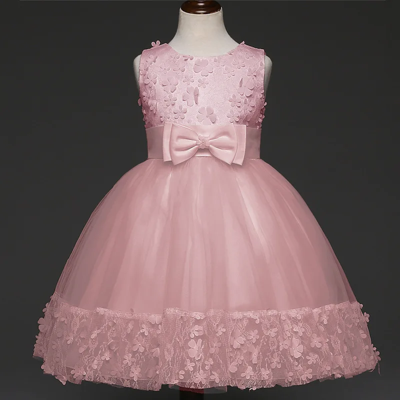 Summer Girls Lace Dress Age 4 6 8 10 Years Kids O-neck Bow Princess Costume Flower for Party and Wedding 2W21A | Детская одежда и