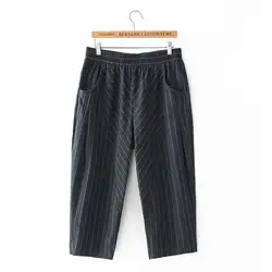 Повседневные летние хлопковые льняные брюки до середины икры женские новые полосатые брюки больших размеров женские винтажные брюки YY662