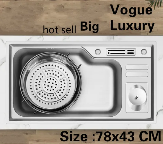 

Free shipping Apartment big kitchen single trough sink voguedo the dishes standard 304 stainless steel hot sell 780x430 MM