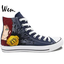 Wen Anime Canvas Shoes Hand Painted Design Characters Sabaku Gaara Naruto High Top Men Women’s Blue Sport Sneakers Special Gifts