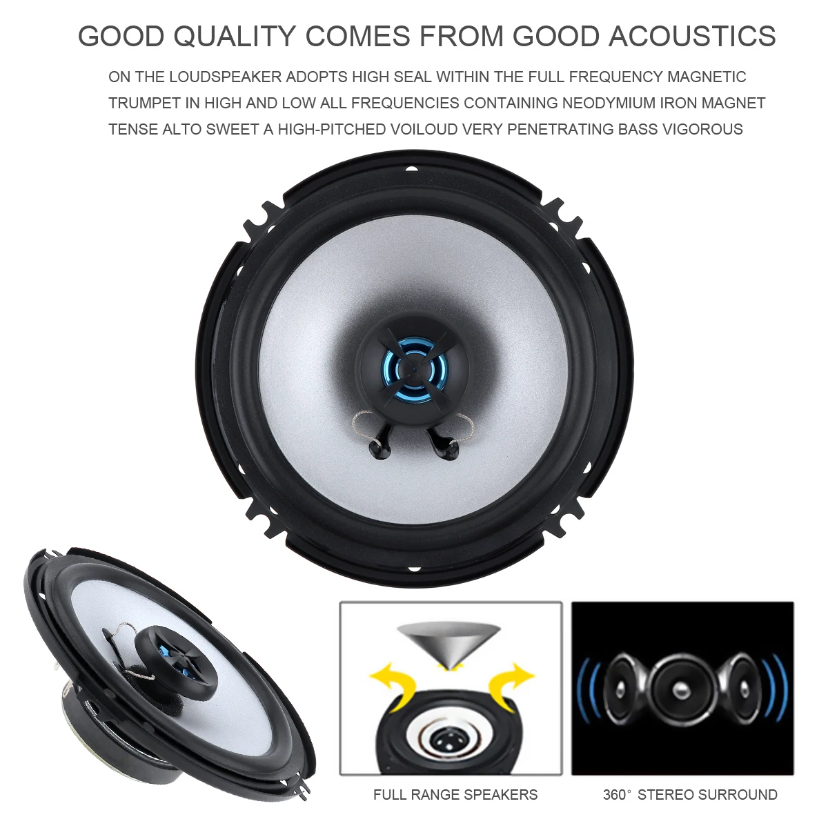 2pcs 6.5 Inch 100W 2 Way Car Coaxial Hifi Speaker Vehicle Door Auto Audio Music Stereo Full Range Frequency Loud Speaker