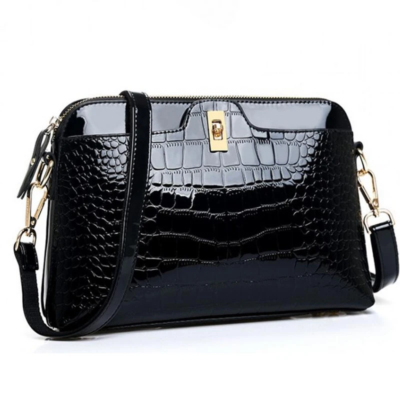 New Women Crocodile Embossed Handbag Ladies Patent Leather Crossbody Shell Bags Female Switch ...