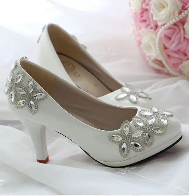 

Newest design! Luxury crystal silver rhinestones wedding shoes white for women PR602 light ivory bridal pumps shoe low high heel