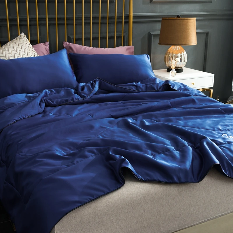Однотонные Шелковые летние одеяла с вышивкой, которые дарят ощущение мягкости и шелковистости в среде кондиционирования воздуха