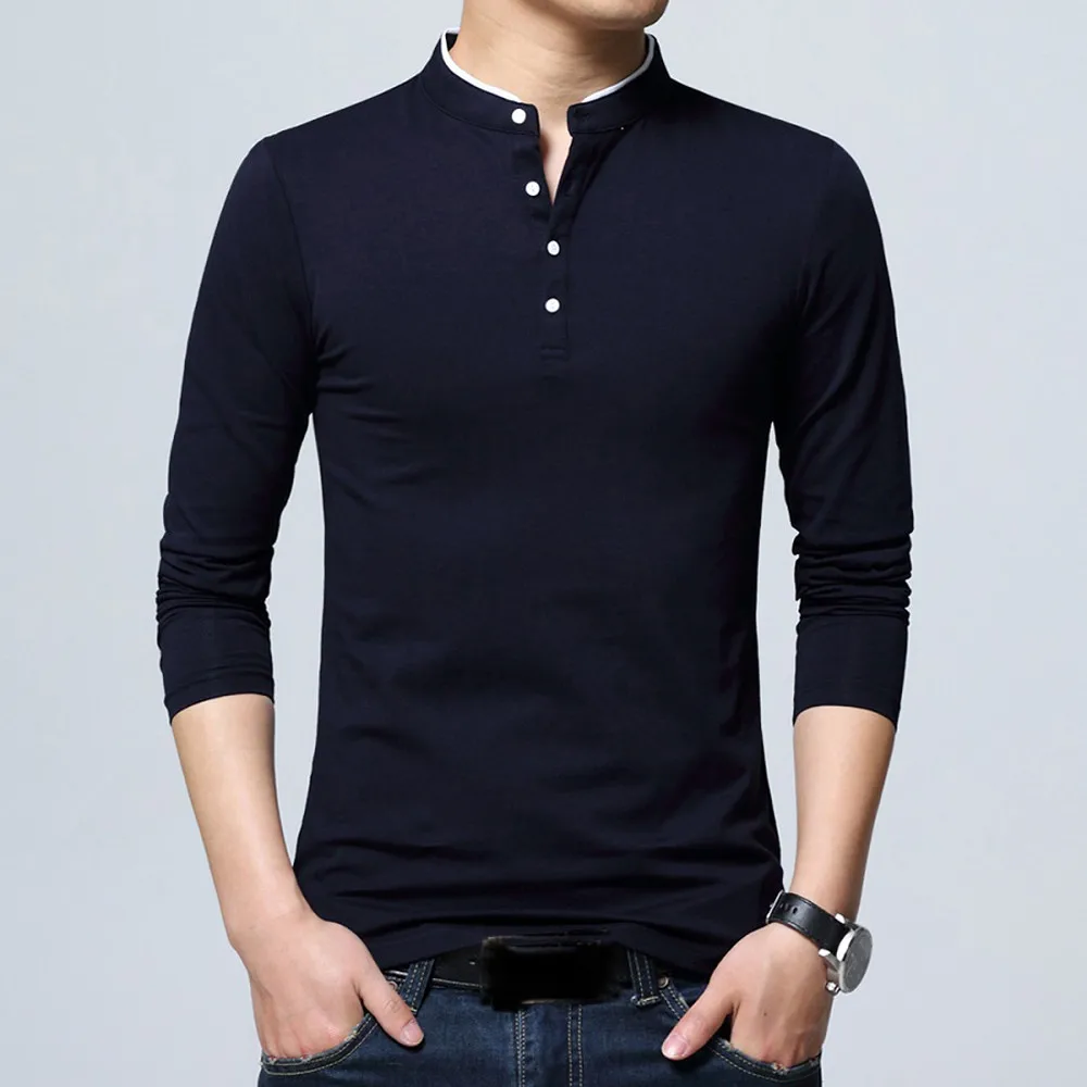 

Men's New Fashion Standing soft and comfortable Collar Men's Long Sleeve T-shirt Pure Blouse Top L50/0128