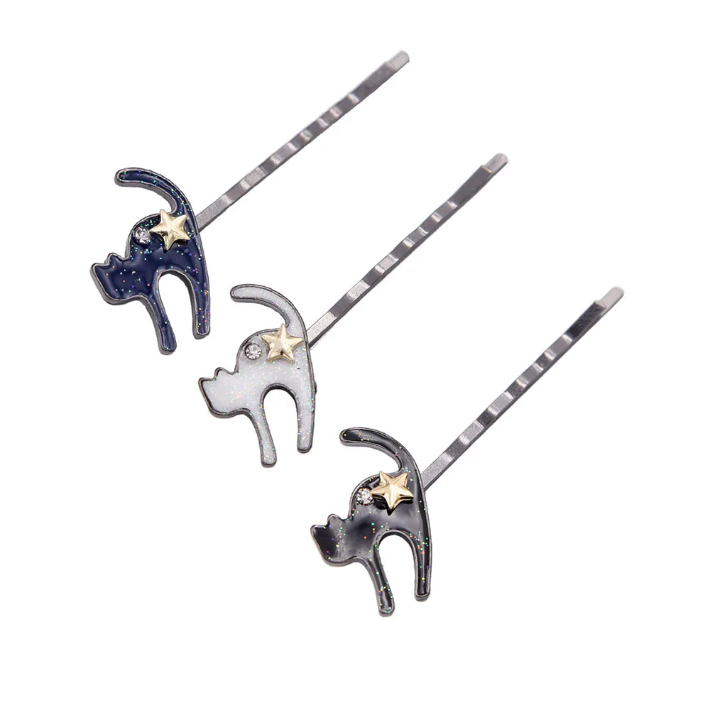 

Cute Enamel Cat Barrettes Women Star Hair Pin Accessory Animal Fashion Jewelry Gift
