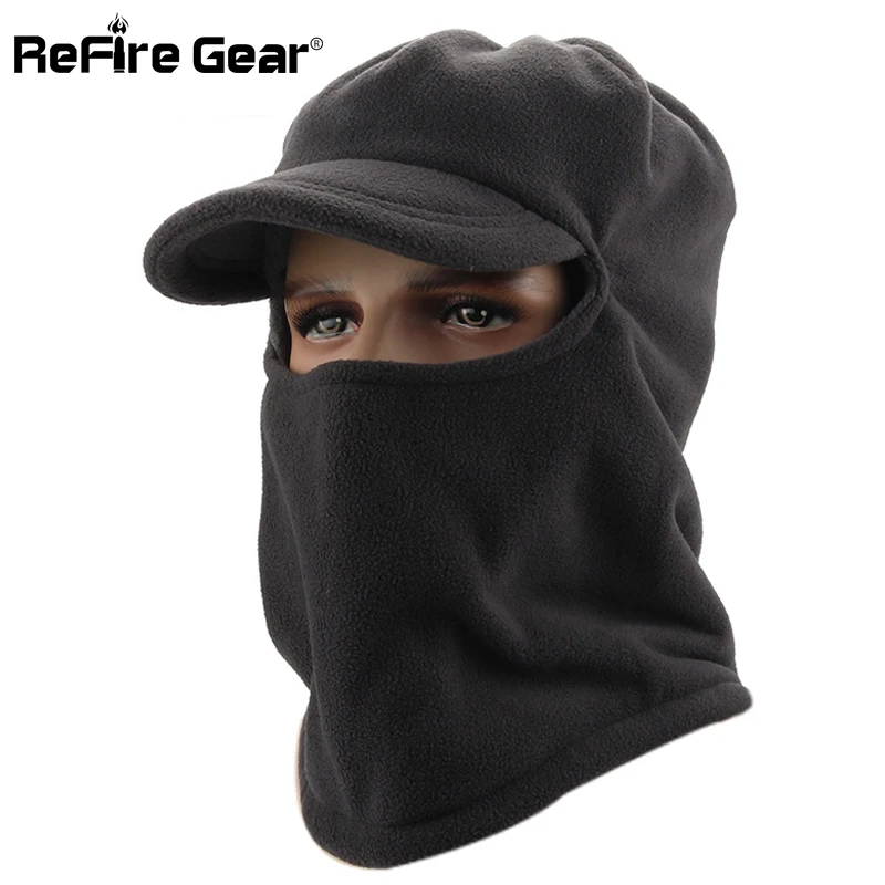 ReFire Gear Winter Warm Fleece Skullies Beanies Hat Men Thermal Balaclava Cap Polar Neck Face Mask Tactical Bonnet Beanies Hats