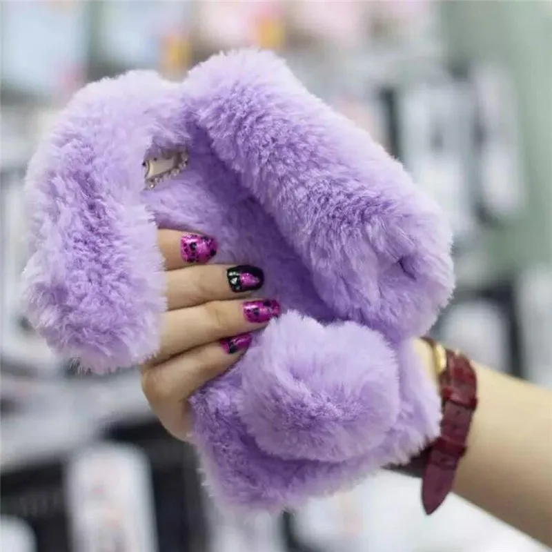 

1Pcs Artificial Rabbit Ear Case For T-Mobile/Coolpad Revvl Plus 6 inch Fur Bling Fluffy Phone Case For Coolpad Cool 1 Dual 5.5"