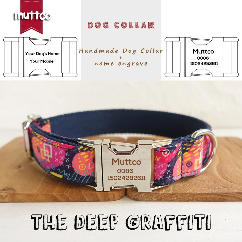 

MUTTCO Anti-lost retailing self-design dog collar THE DEEP GRAFFITI handmade engraved dog collar and leash UDC062