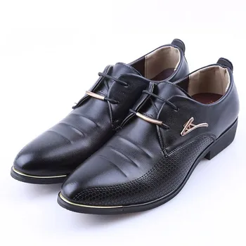 

1pair Spring Men Leather Dress Shoes Luxury Men's Business Shoes For Men Shoes Pontied Toe Lace-Up Flats Black Size 45