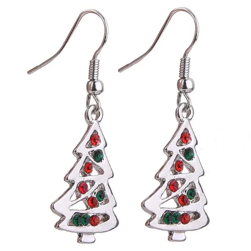 

Red And Clear Crystal Christmas Tree Shape Earrings Stud Christmas Gift