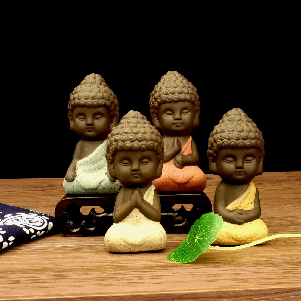Маленькая статуя Будды, статуэтка монаха, tathagata, Индия, Йога, мандала, чай, домашнее животное, фиолетовые керамические изделия, декоративные керамические украшения