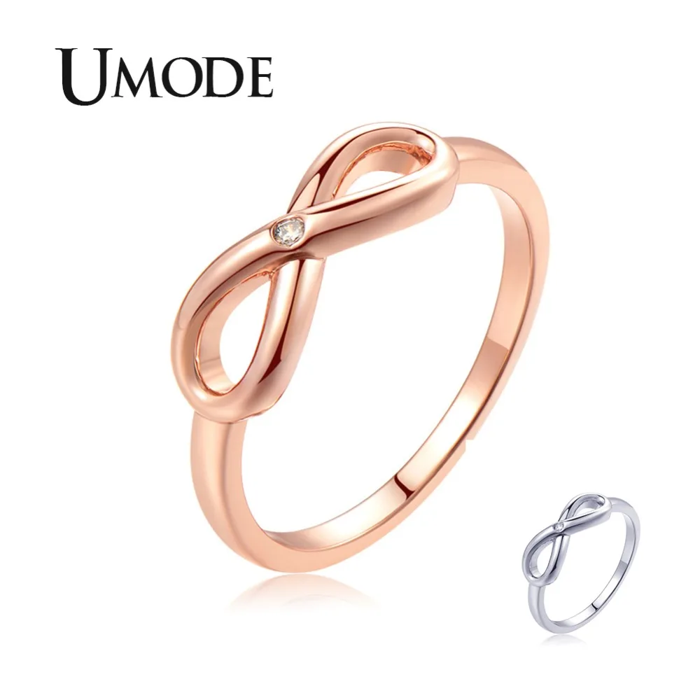 

UMODE Fashion Crystal Trendy Letter Infinity Rings for Women Cubic Zirconia Rose Gold Ring Girls Wedding Jewelry UR0456