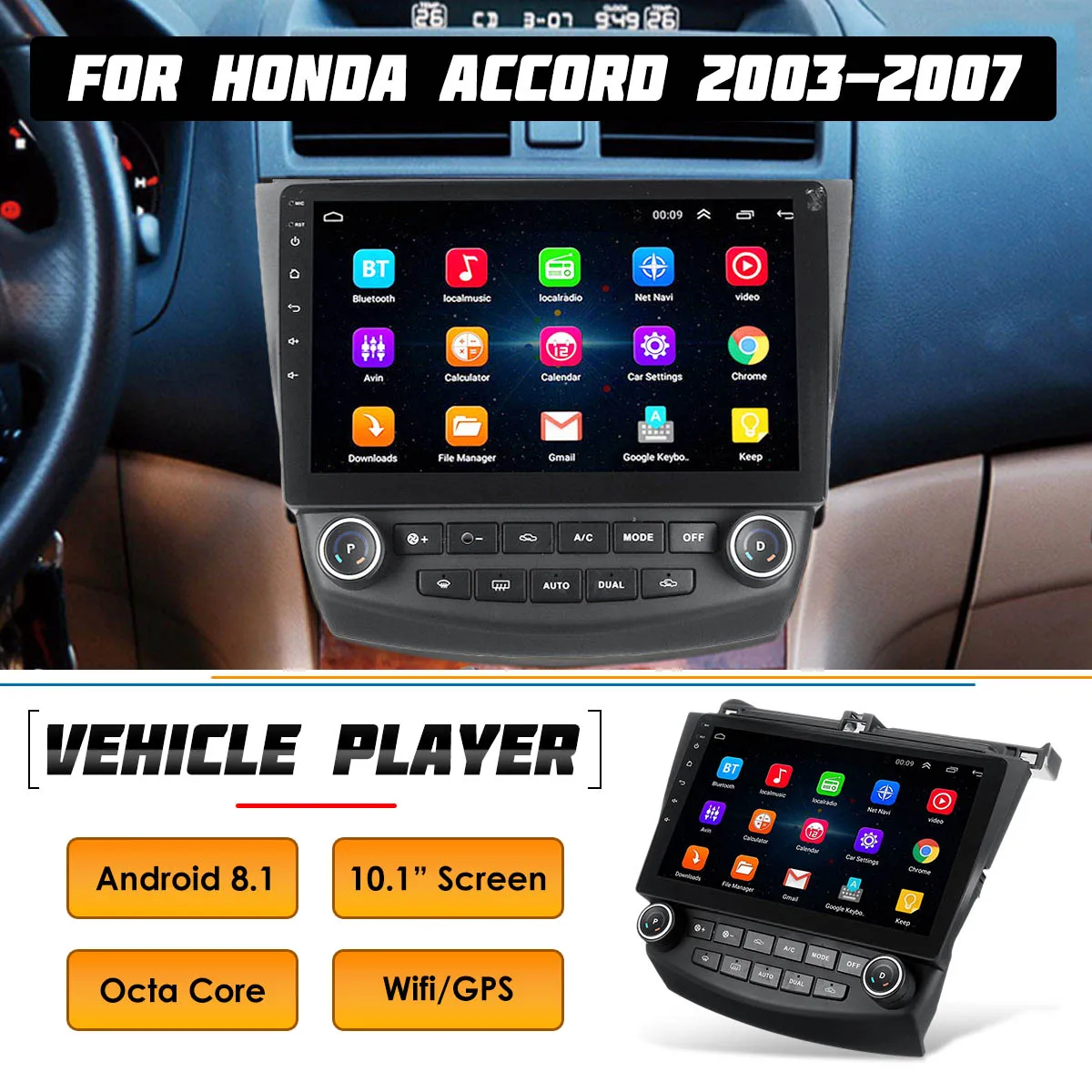 Clearance Car Radio Multimedia 10.1" Android 8.0 car dvd audio stereo player Navigation for Honda Accords 7 2003-2007 wifi GPS RDS 0