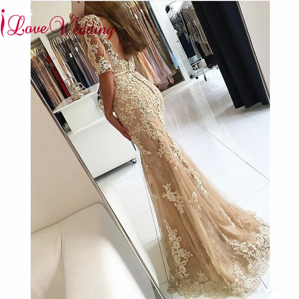 Шампанское Русалка платье Robe de soiree сексуальный v образным вырезом Половина