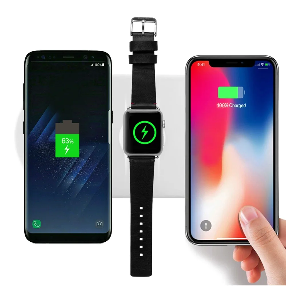 3 в 1 10 Вт Qi Беспроводное зарядное устройство для Apple Watch 3 2 1 iphone X XS MAX XR 8 plus быстрая Беспроводная зарядка для samsung S10 S9 S8