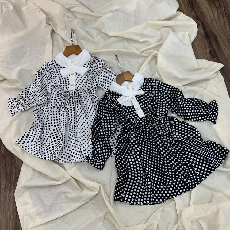 

Roimyal Wholesale 2019 spring new 4-8 years old girl polka dot doll collar chiffon long sleeve princess style A-line dress