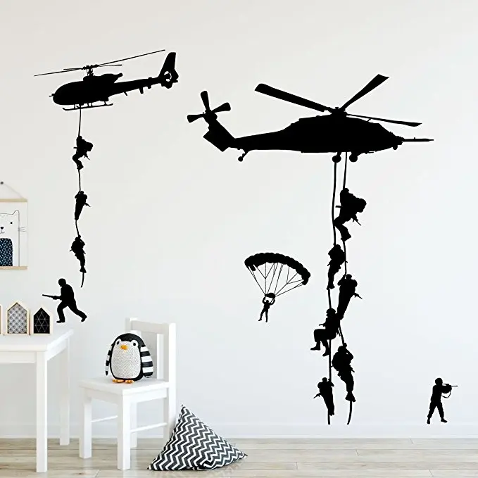 

Helicopter Army Soldier Wall Stickers Vinyl Art Decals Teens Boys Men Military Fans Bedroom Home Decoration