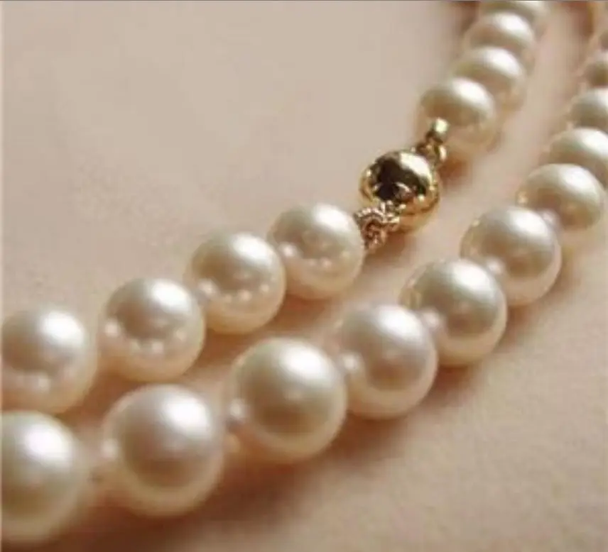 

FREE SHIPPING14K Solid AA+++ 8-9MM White Akoya Round Pearl Necklace 17" LL001
