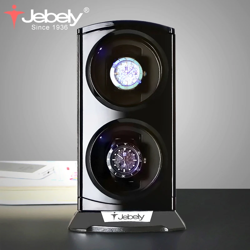 Jebely Black Double Watch Winder for Automatic Watches Watches Box Jewelry Watch Display Collector Storage With LED