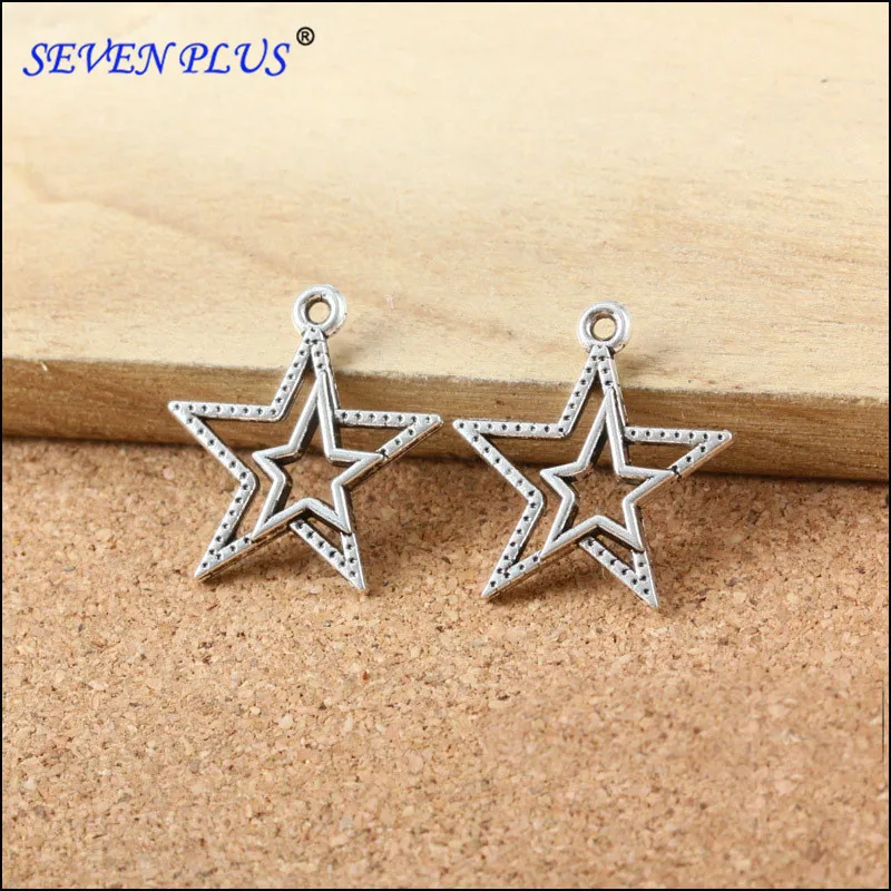30 PCS/Lot 23mm*21mm Antique Silver Plated Double Stars Charms Bracelets Earrings Necklace Charm Accessory Supplier