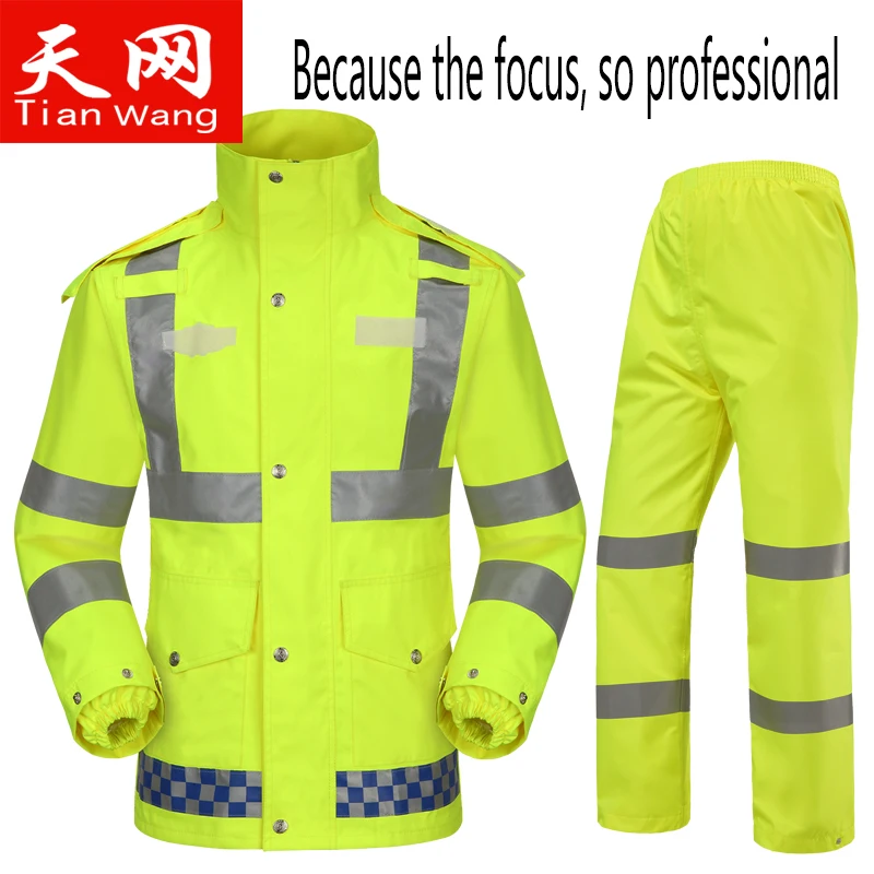 new outdoor duty fluorescent yellow reflective safety raincoat
