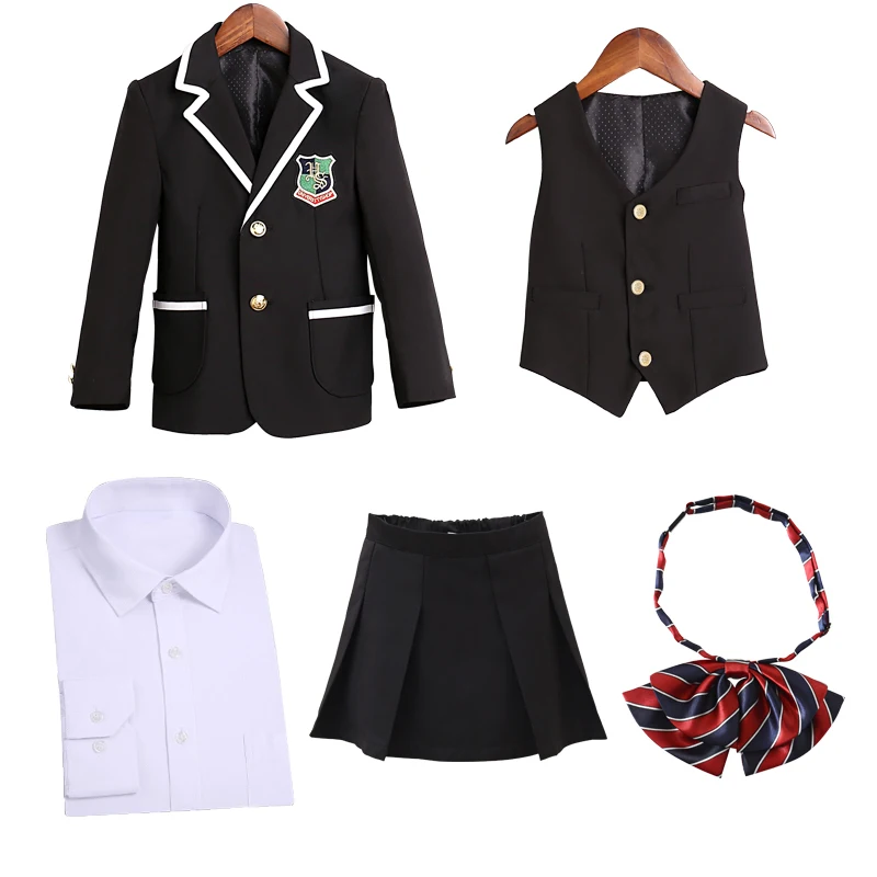 Детский сад весна-осень британский стиль белый Школьный костюм для мальчиков и девочек высокое качество и толстая школьная форма - Цвет: girl set black