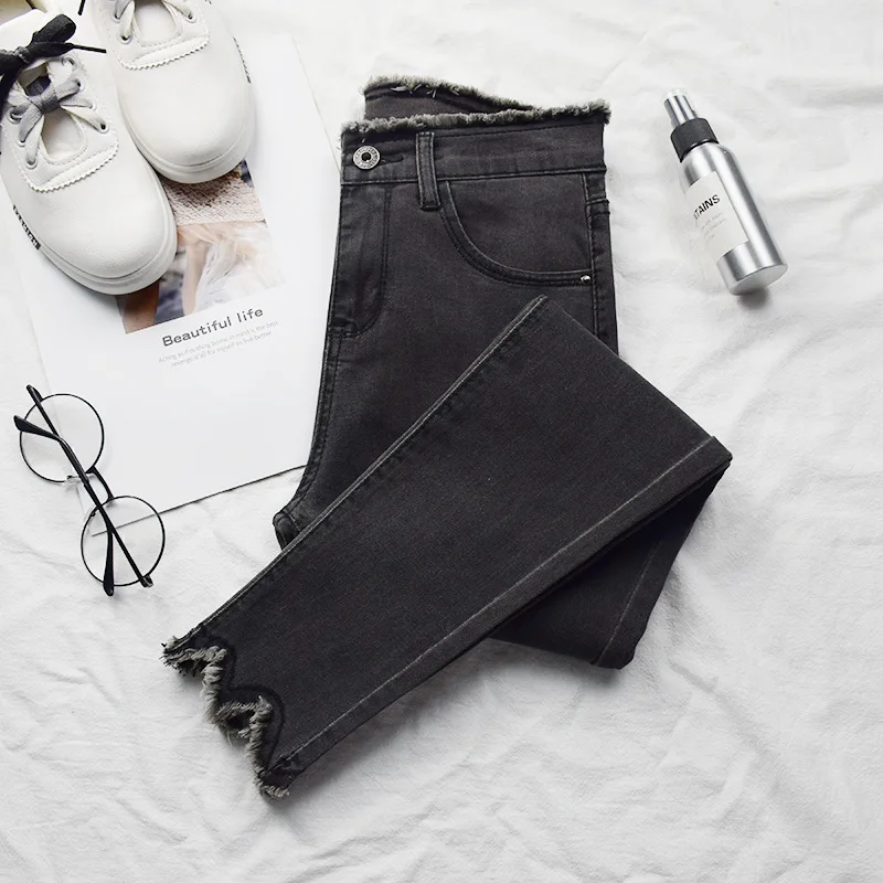 

New Fashion Skinny Denim Pencil Jeans Woman Elastic High Waist Trousers Black Blue Stretch Plus Size Washed Jeans Female