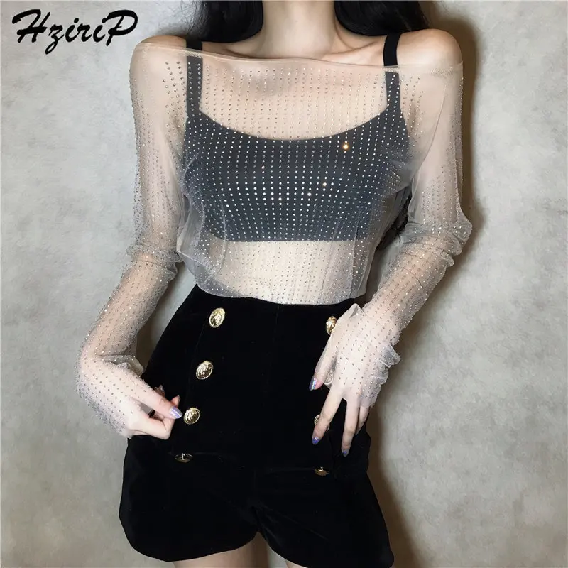 Hzirip Appliques Mesh Lace Fresh Female Slash Neck High Quality Casual Sweet Solid Loose Free Simple All-Match Shirts 2 Colors | Женская