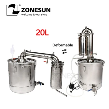 

ZONESUN 20L Wine Distiller Barware Brewing Machinery Stainless Steel Wine Making Boiler Gal Transformer Alcohol Brew Kit Device