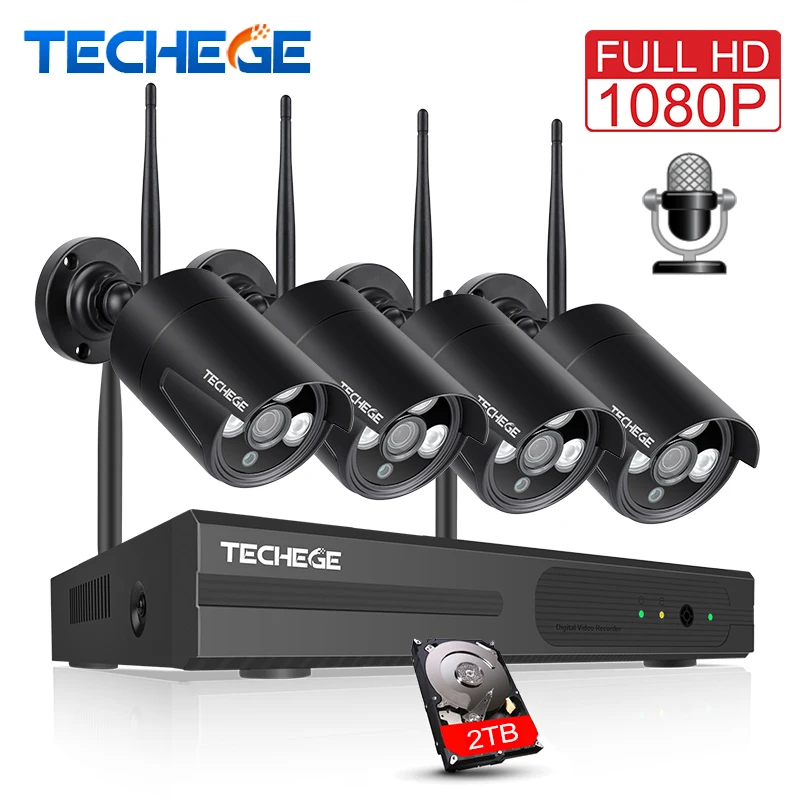

Techege 4CH Wireless Security Camera System 1080P IP Camera Wifi Outdoor Waterproof Audio CCTV System Video Surveillance Kit