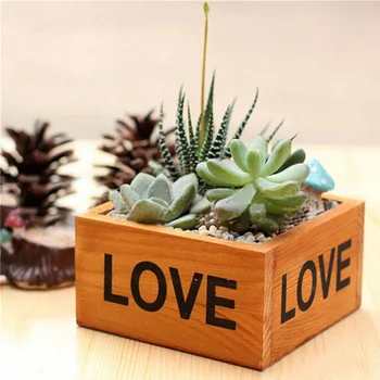 

HOT Square Wooden Succulent Plant Flower Bed Pot Box Garden Planter Home Storage fleshy flower pot Garden Pots