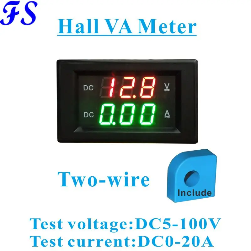 СВЕТОДИОДНЫЙ цифровой датчик Холла измеритель напряжения тока Вольтметр постоянного тока Амперметр двухпроводной DC 5-100 в 20A зал вольт амперы Панель метр ампер