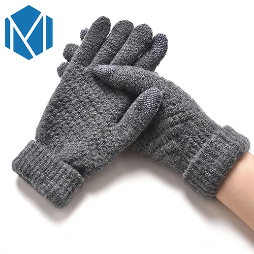Однотонные эластичные перчатки для женщин, вязаные варежки для девочек, зимние теплые перчатки на полный палец, женские вязаные перчатки, аксессуары для рук Mitaine - Цвет: Thick Grey