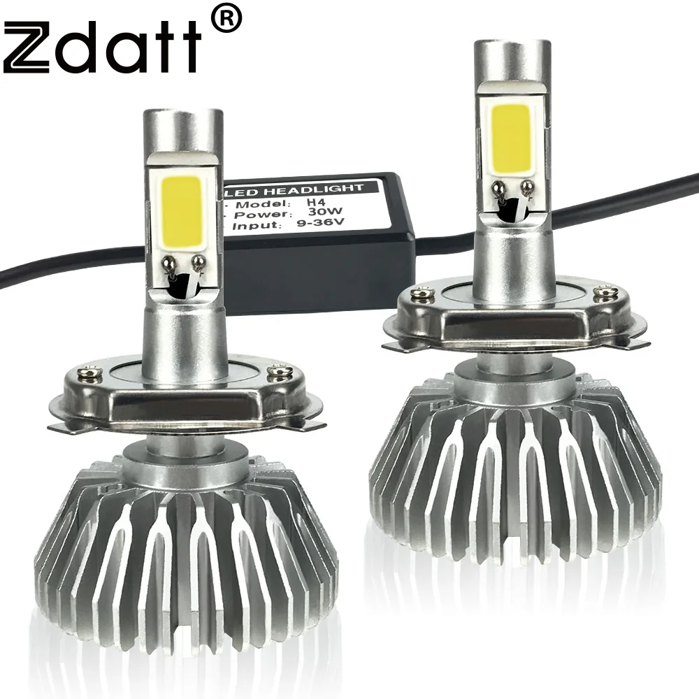 2Pcs Super Bright H4 Led Bulb 60W 6000LM Auto Headlights High Power Car