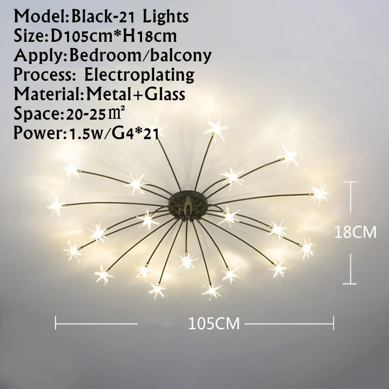 TRAZOS Nordic золото/черный/серебристый светодиодный потолочный светильник s 12/15/21 светильник s Ледяной цветок Стекло потолочный светильник современный Гостиная потолочный светильник - Цвет корпуса: Black-21 lights