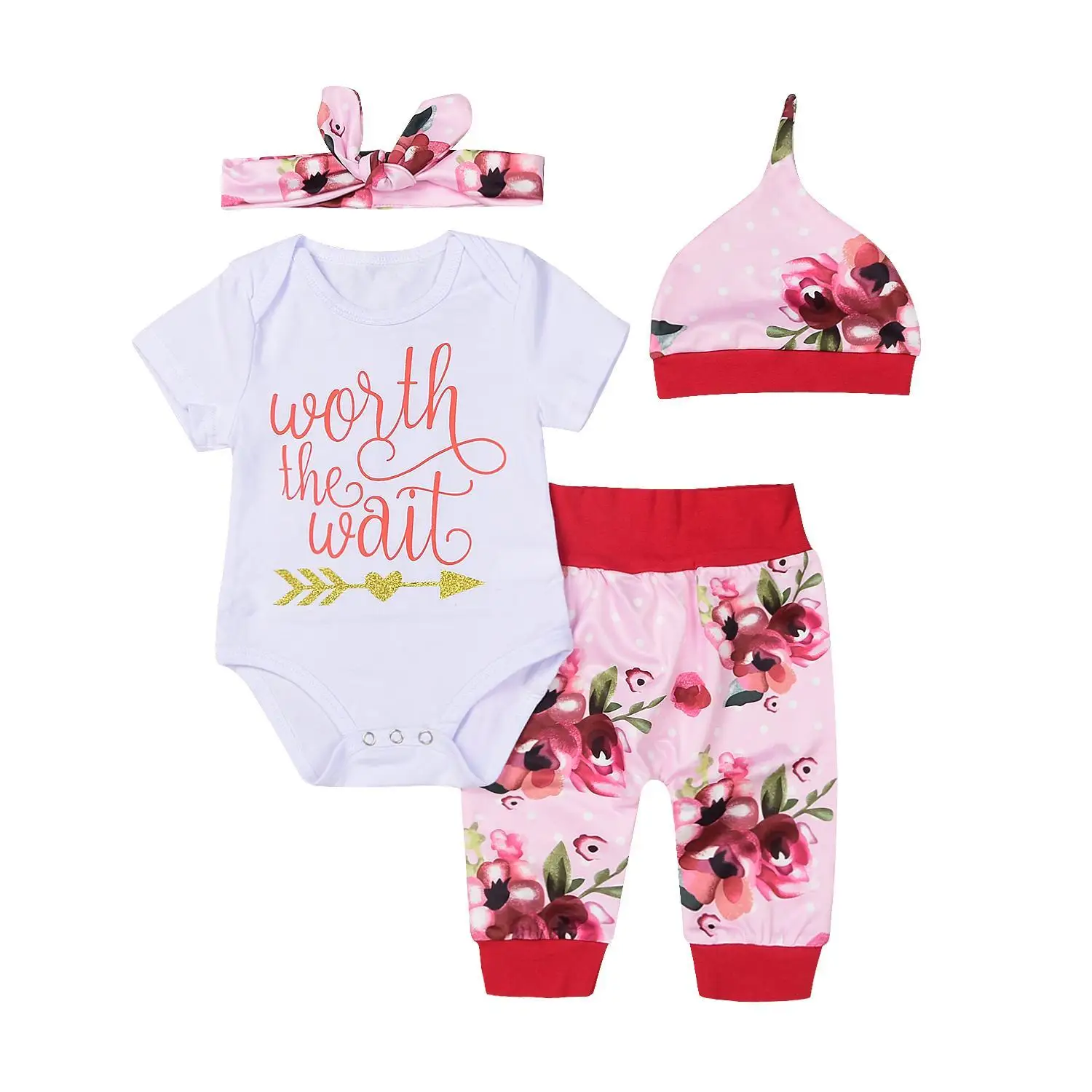 4PCS Newborn Baby Girls Tops Romper Pants Leggings Hat Outfits Bodysuits Baby Girl Clothe for 3
