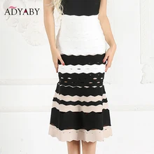 Русалка юбка для Для женщин новые летние пикантные повязки Высокая талия Юбки Дамы знаменитости Striped Midi Skirt красный черный, белый цвет