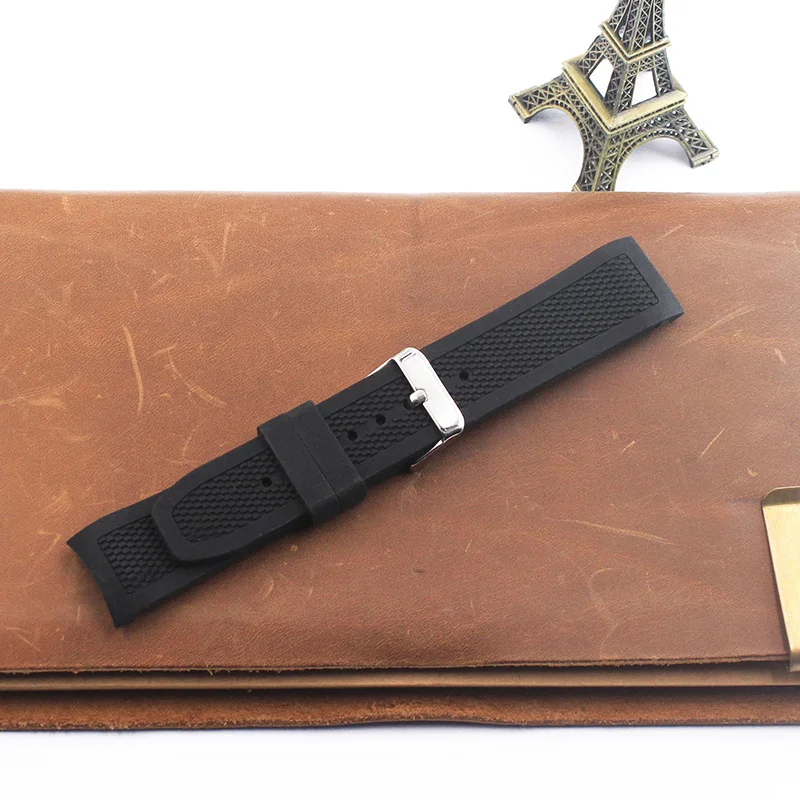 watch accessories 22mm Black silicone strap Buckle suitable for Outdoor Sports Diving Men's rubber watch band Arc interface