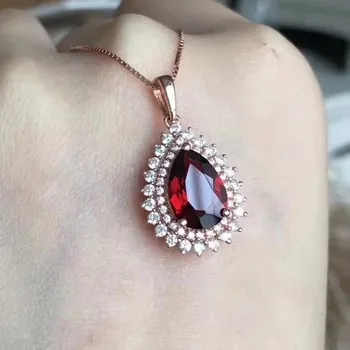 

Fidelity natural 6*8mm garnet pendant s925 sterling silver classic water drop fine jewelry natural red gemstone