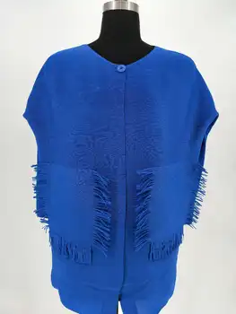 

2018 Spring Tassel Pocket Design Fashion Lady Casual O-neck Open Stitch Loose Coat